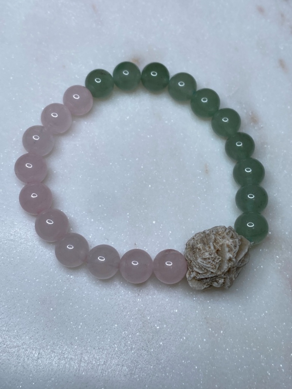 Rose Quartz & Green Aventurine Bracelet • Desert Rose Selenite